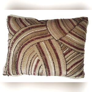 PIER 1 Decorative Pillow Beads, Maroon Sequins,‎ Silky Fabric 12" x 16" Beige